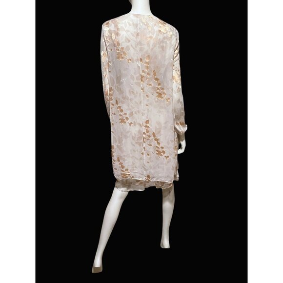 Y2K Silk Blend Midi Dress 12 Attached Duster Bias Cut Burnout Satin Fairy - Picture 7 of 11